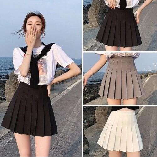 New Women Pleated Mini Skirt Short High Waist A-line Thin Harajuku Skirts Womens