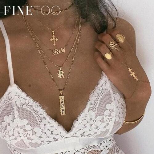 Bohemian Ancient English Word Cross Pendant Necklace for Women Vintage Retro Multi Layered Necklace Choker Jewelry 2020