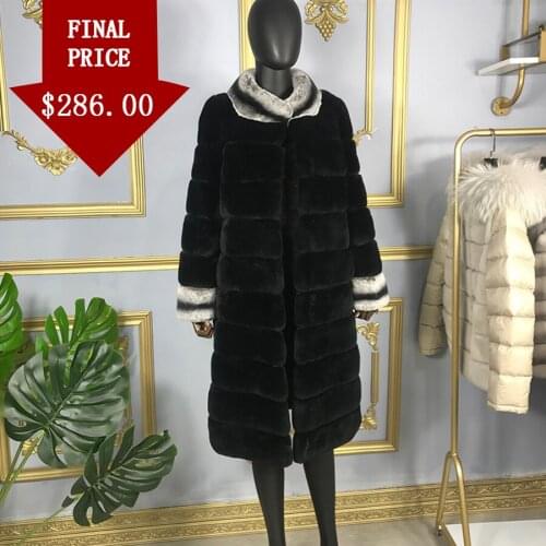 Long Style Genuine Rabbit Fur Coat Women Jacket 2020 Winter New Fashion Warm Stand Collar Overcoats Thick Customizable