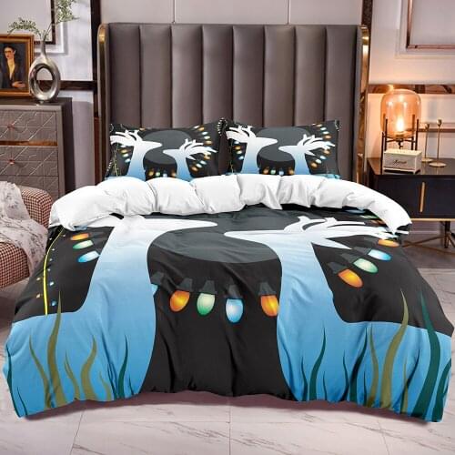 Boys Girls Duvet Cover with Double Deers Print Colors Lights Bedding Comforter Cover with Zipper Closure White Reverse