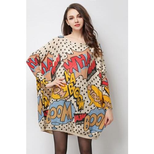 2020 fall new plus size womens fashion printing loose long sleeve sweater