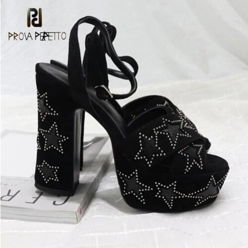 Star pattern platform super high heel sandals summer black suede catwalk cross strap open toe sexy high heel sandals for women