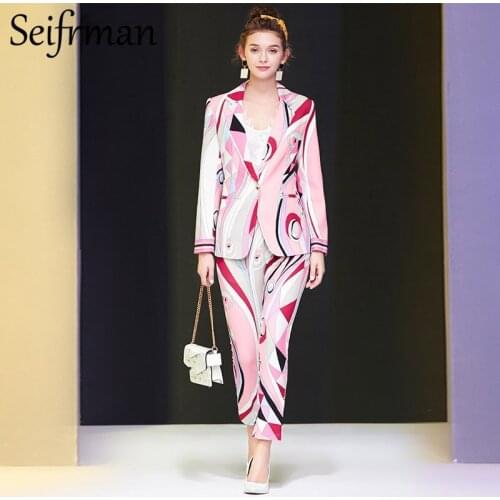 Seifrmann Women Summer Fashion Designer Pants Set Long Sleeve Bodycon Tops + High Waist Printed Long Pants 2 Two Pieces Suits