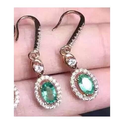 Natural green emerald earrings 925 silver Natural gemstone earring women classic elegant round earrings for anniversary