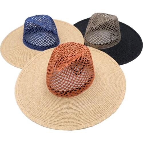 202006-gaoda summer handmade raffia grass Hollow weave fedoras cap men women panama jazz outdoor hat