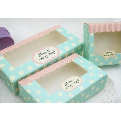 Blue Printed Baking Food Paper Carton Boxes with Window,Cookies Boxes,Chocolate Macaron Mooncake Packaging Box