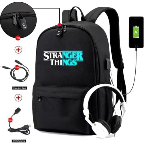 IMIDO Stranger Things Luminous Backpack Boys Girls Back to School Casual Shoulder Backpack Usb Charging Teenager Travel Bag
