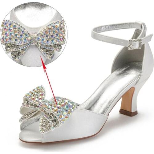 Fashion Color Crystal Wedding Shoes For Bride Peep Toe Ankle Strap Guest Reception Pumps Kitten Heel Ivory Women Shoes Summer