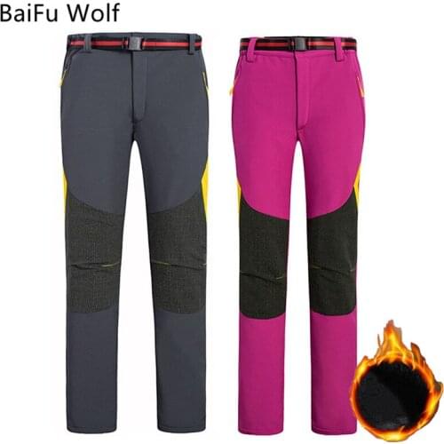 Outdoor Winter Fleece Thermal Softshell Pants Women Men Hiking Camping Waterproof Mountain Fishing Pants 2021