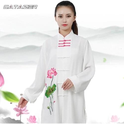 Martial Arts Uniform High Quality Female Embroidery Lotus Martial Arts Wushu Clothing Taiji Kung Fu Uniforms Tai Chi Suits