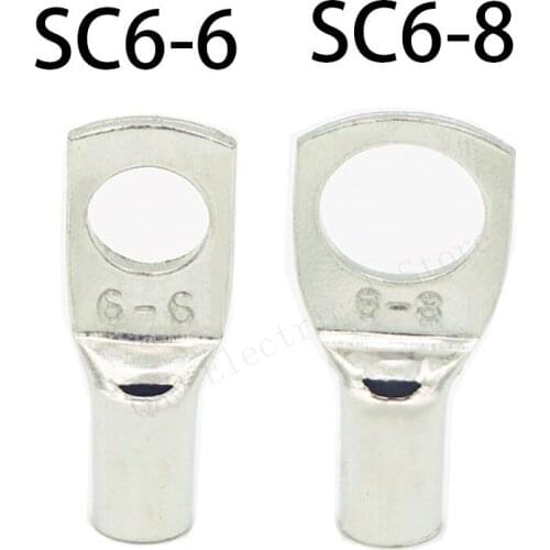 10PCS SC6-6/8(JKG) Bare Terminals Tinned Copper Lug Ring Seal Wire Connectors Bare Cable Crimped/Soldered Terminal Assorted Kit