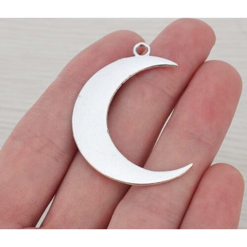 5 x Silver Color Large Crescent Moon Charms Pendants 2 Sided Fit Necklaces Jewelry Making Findings 44x31mm