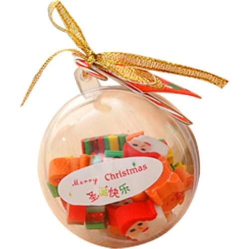 20 PCS/ball Christmas gift Santa Snowman Eraser with Transparent Packaging Ball Pencil Writing Eraser Halloween Gift For Kids