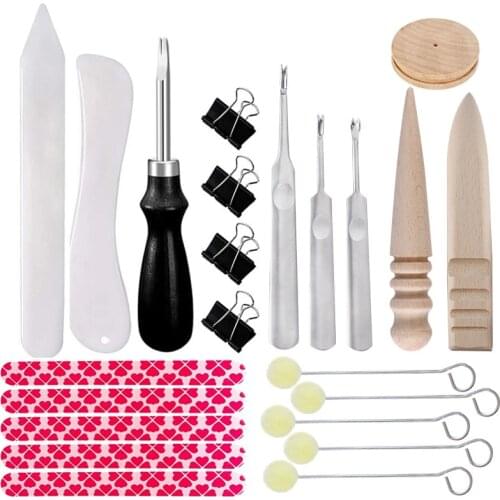 LMDZ 23 Pcs Leather Edge Beveler Wood Leathercraft Edge Slicker Burnisher Shaped Groover Sanding Strip with Leather Skiving Tool
