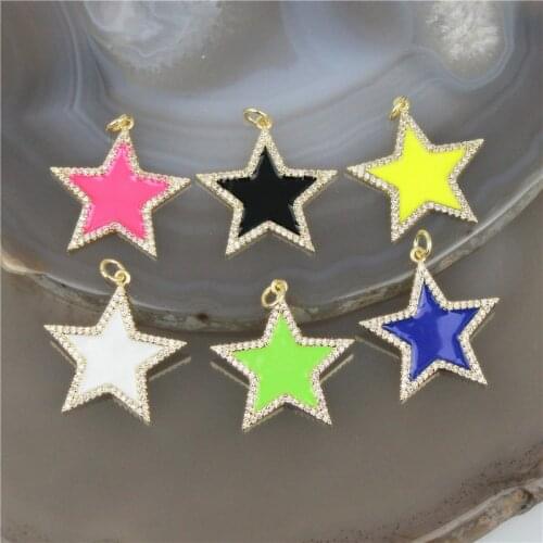 24mm 10pcs/lot Color enamel cz star pendant,clear cz micro pave enamel charm,star jewelry component plating cz pendant charm