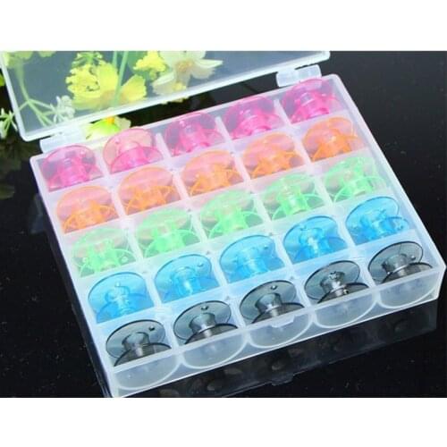 25pcs Bobbin Box Storage Organizer Multicolor Bobbin Holder Transparent Plastic Sewing Machine Holder Container Boxes