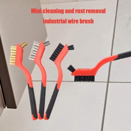 3pcs Wire Brush 7 inch Mini Micro Steel Brass Nylon Rust Paint Remover Metal Scrubbing Polishing Burring Brush