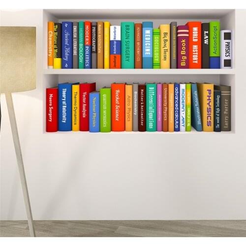 3D Book Bookshelf Wall Stickers For Study Room Bedroom School Decor Poster Mural Book Cabinet 3D Effect wall Decal Art