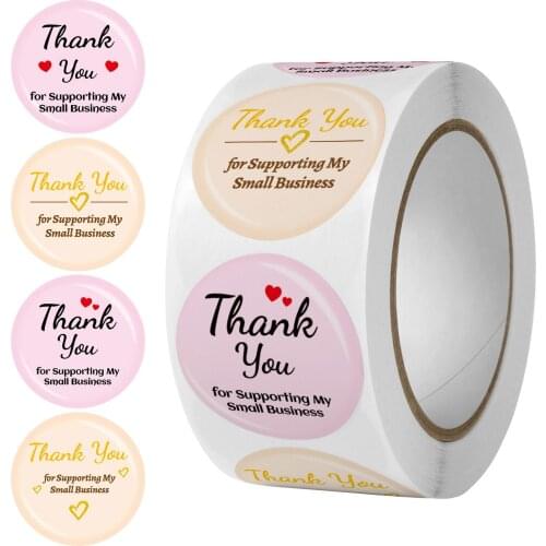 500pcs/roll Seal Labels Pink Thank you for Supporting my Small Business Love Wedding Christmas Gift Packaging Labels