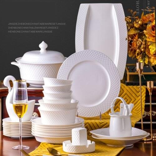 60 Heads jingdezhen ceramics chinese dishes Dinnerware Sets European style dishes set Tableware Rice Bowl Salad Noodles Bowl