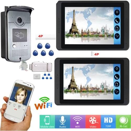 7" Lcd RFID Wired WiFi Video Door Phone Intercom System Kit+ Electric Strike Lock+ Wireless Remote Control APP unlock