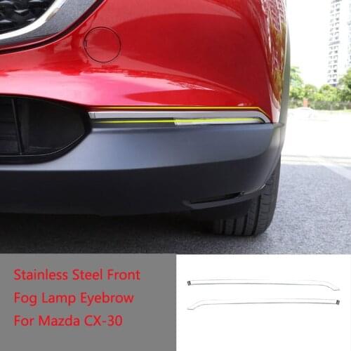Car Front Fog light Eyebrow Trim Sticker stainless steel Decoration Strips For Mazda CX-30 CX30 2020 2021Car Styling sticker