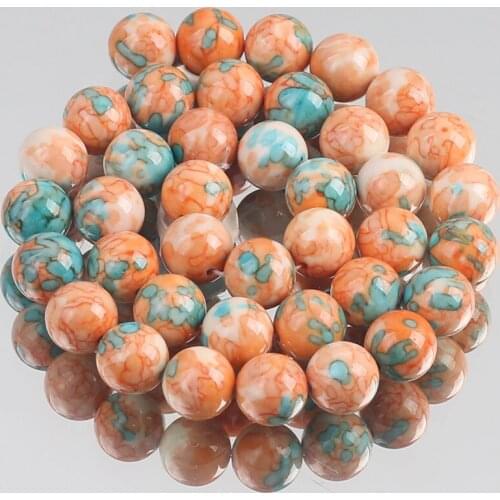 Natural Stone Orange Blue Colorful Rain Jaspers Round Loose Beads for Jewelry Making DIY Woman Bracelet Necklace 4/6/8/10/12mm