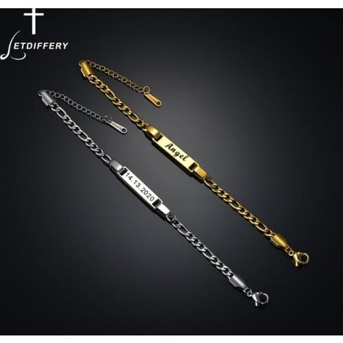 Letdiffery Custom Name Date Childrens Bracelet Stainless Steel Personalized Engrave Adjustable Chain For Kids Birthday Jewelry