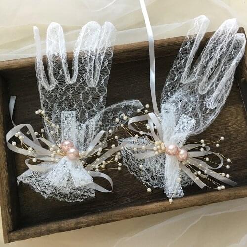 Black Red White Ivory Short Lace Bridal Gloves Wedding Accessories Party Lace Gloves