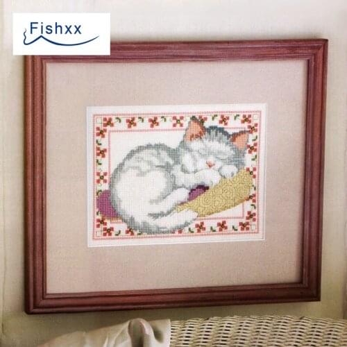 European magazine Fishxx Cross Stitch Kit Crazy103-2 Sleeping Cats Cute Animals Warm & Elegant Embroidery