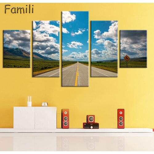 Pictures Home Decor Living Room Painting Wall Art 5 Panel Sunset Highway Landscape HD Printed Modern Canvas Modular Poster