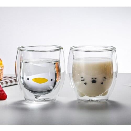 Creative Bear Coffee Mug Double-layer Whiskey Beer Glass Cups Heat-resistant Milk Juice Cups Wholesale Drink Drinkware