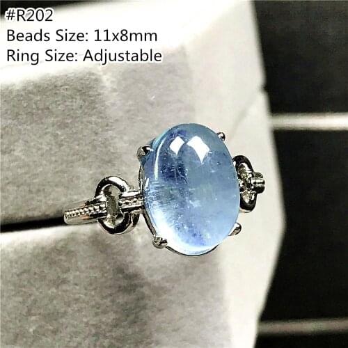Top Natural Ocean Blue Aquamarine Ring Jewelry For Women Lady Man Crystal Oval Beads Silver Clear Gemstone Adjustable Ring AAAAA