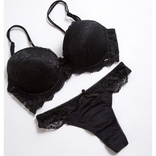 New Arrive Women Lingerie Underwear Sets Sexy Thong Lace Push Up Bra Set Intimates Embroidered Floral Black White Bra Brief Sets