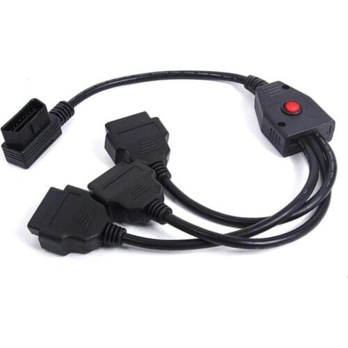 L Head 16 Pin OBD 1 to 3 Splitter Cable Wire Extension Cords Male to Triple Female Connector with Switch For Multiple OBD2 327