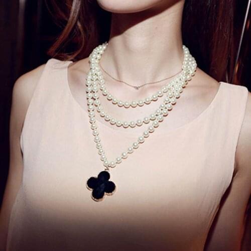 Fashion 2017 exaggerate pendant necklaces for women brand elegant pearl necklaces long flower high quality jewelry #NL055