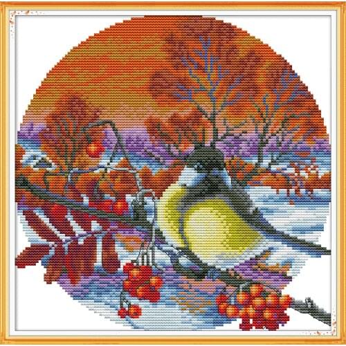 Little Bird And Hawthorn cross stitch kit aida 14ct 11ct count print canvas cross stitches needlework embroidery DIY handmade