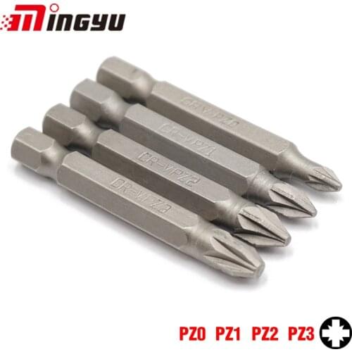 4Pcs 1/4" 50mm Pozidriv PZ0-PZ3 Screwdriver Bit Set Tools Repair Screwdrivers Kit Hex Shank Drill Bit Power Household Hand Tools