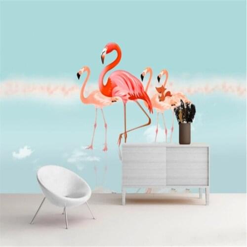 Custom Mural Wallpaper Small Fresh Cartoon Animal Flamingo Decoration Background Wall Painting