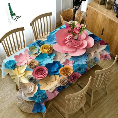 Customizable 3d Round Tablecloth Colorful Paper Flowers Pattern Dustproof Thicken Cotton Rectangular Table cloth Wedding Decor
