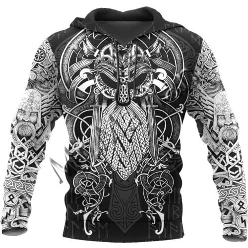 New Fashion Tattoo Viking Hoodie Men Women Casual Sportswear 3D Print Unisex Cool Sweatshirt Hoodies Zipper Jackets Tops S-421