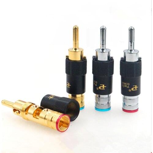 100% new 24k gold pure copper gold-plated guy self-locking banana plug audio amplifier speaker adapter plug audio connector