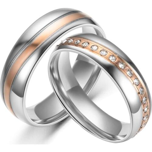 New Luxury AAA CZ Stones Wedding Ring for Women Men Wave Line Alliance Couple Anniversary Promise Ring Stainless Steel Jewelry