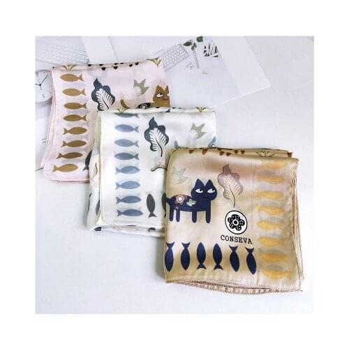 70*70cm New Kitten Small Square Womens All-match Small Scarf Korean Small Neckerchief Printed Scarf Professional Decoration