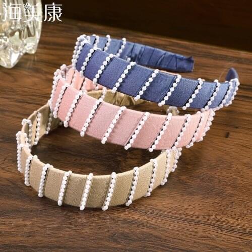 Haimeikang Hot 1PC Simple Fashion Stripe Wide Headband Hair Band Headwear Bezel Hair Accessories For Woman Pearl Hairbands 2021