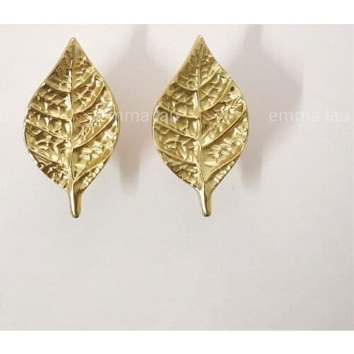 1PC Golden Leaf Solid Brass Kitchen CabineKnobs Furniture Drawer Handles Cupboard Pulls Single Hole Elegant Handle Hardware