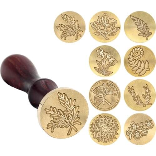 Retro Fire Paint Metal Wax Seal Stamps Wooden Handle Plants Pattern Diy Wedding Invitations Decoration Birthday Card Seal Stamp