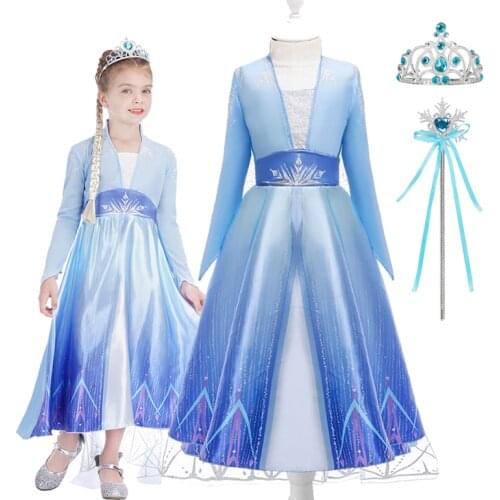 Elsa Dresses For Girls Princess Party Elsa Costume Snow Queen Vestidos Hair Accessory Set Halloween Girls Party Clothes