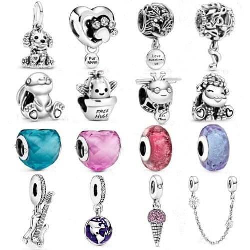 Poodle Puppy Dog Dangle Charm 100% Real 925 Sterling Silver One World Dangle Charm Fit Original Bracelet DIY Jewelry