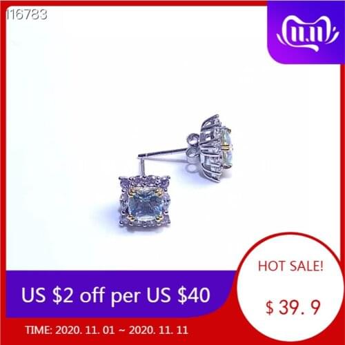 Natural High Quality Aquamarine Earrings S925 Pure Silver Fine Fashion Charm Simple Elegant Jewelry for Women Free Shipping